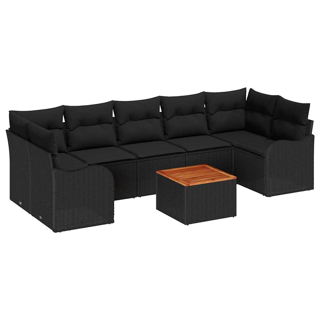 Garden Sofa Set with Cushion 8 pcs Black Poly Rattan