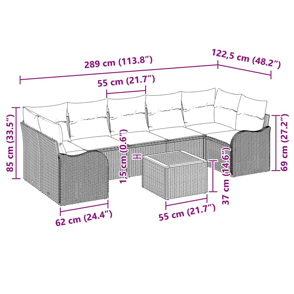 Garden Sofa Set with Cushion 8 pcs Black Poly Rattan