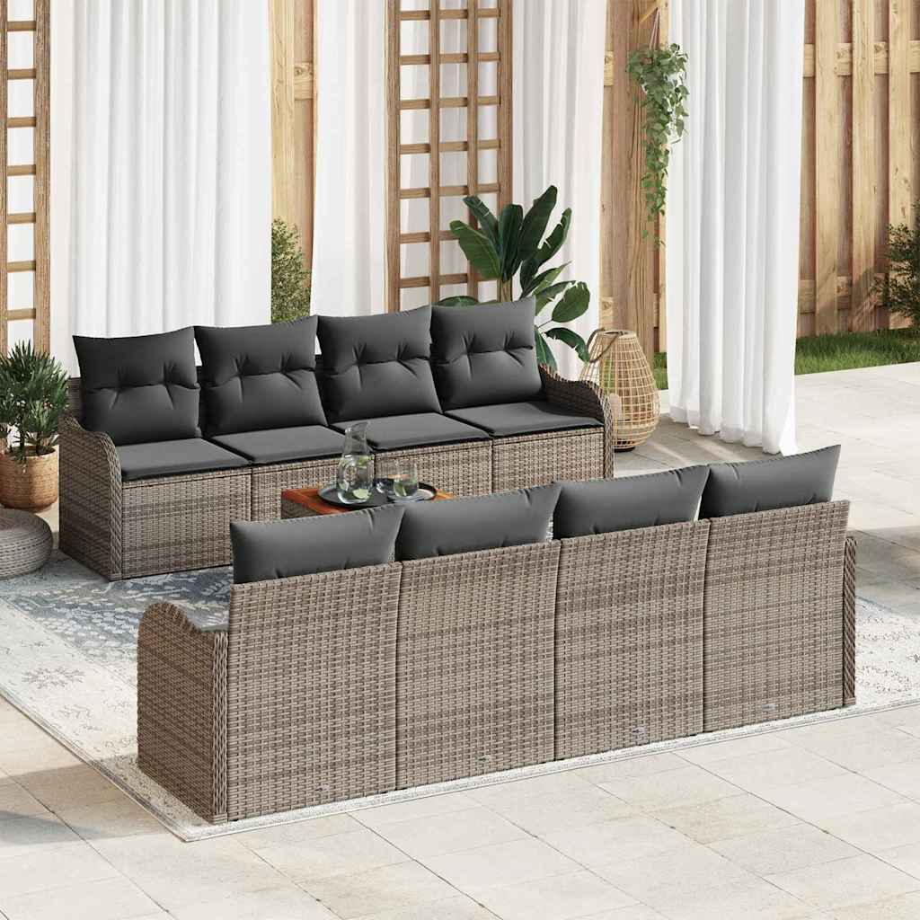 Garden Sofa Set with Cushion 9 pcs Grey Poly Rattan