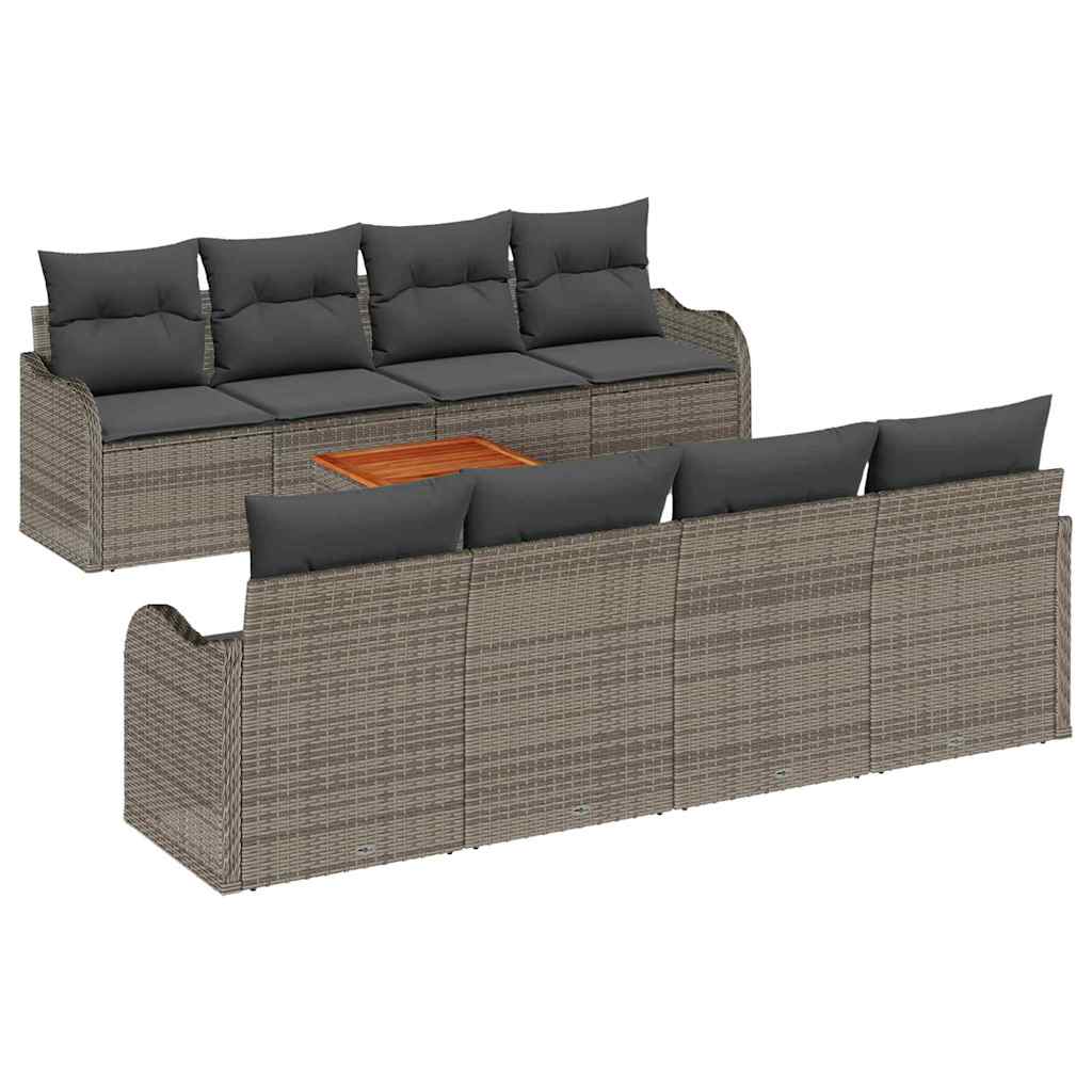 Garden Sofa Set with Cushion 9 pcs Grey Poly Rattan