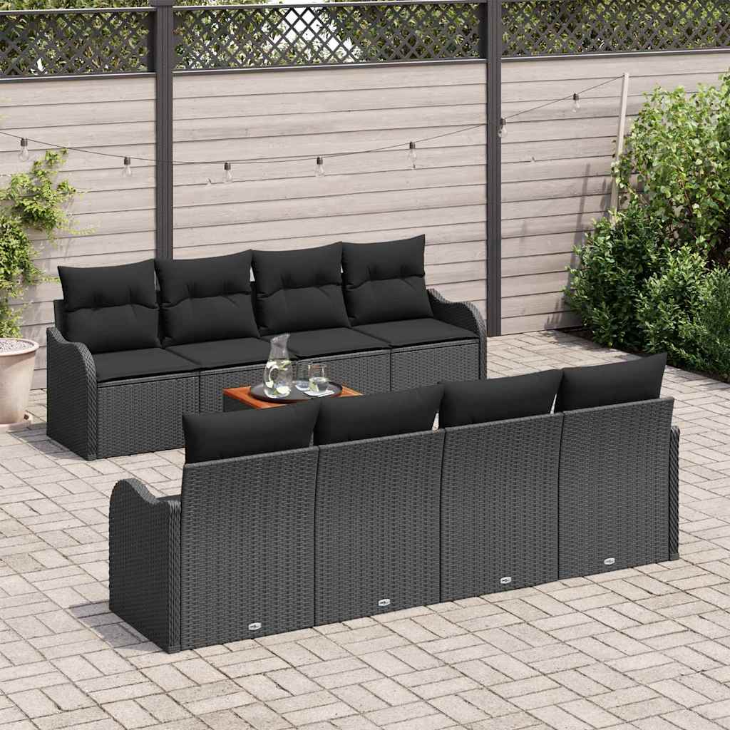 Garden Sofa Set with Cushion 9 pcs Black Poly Rattan
