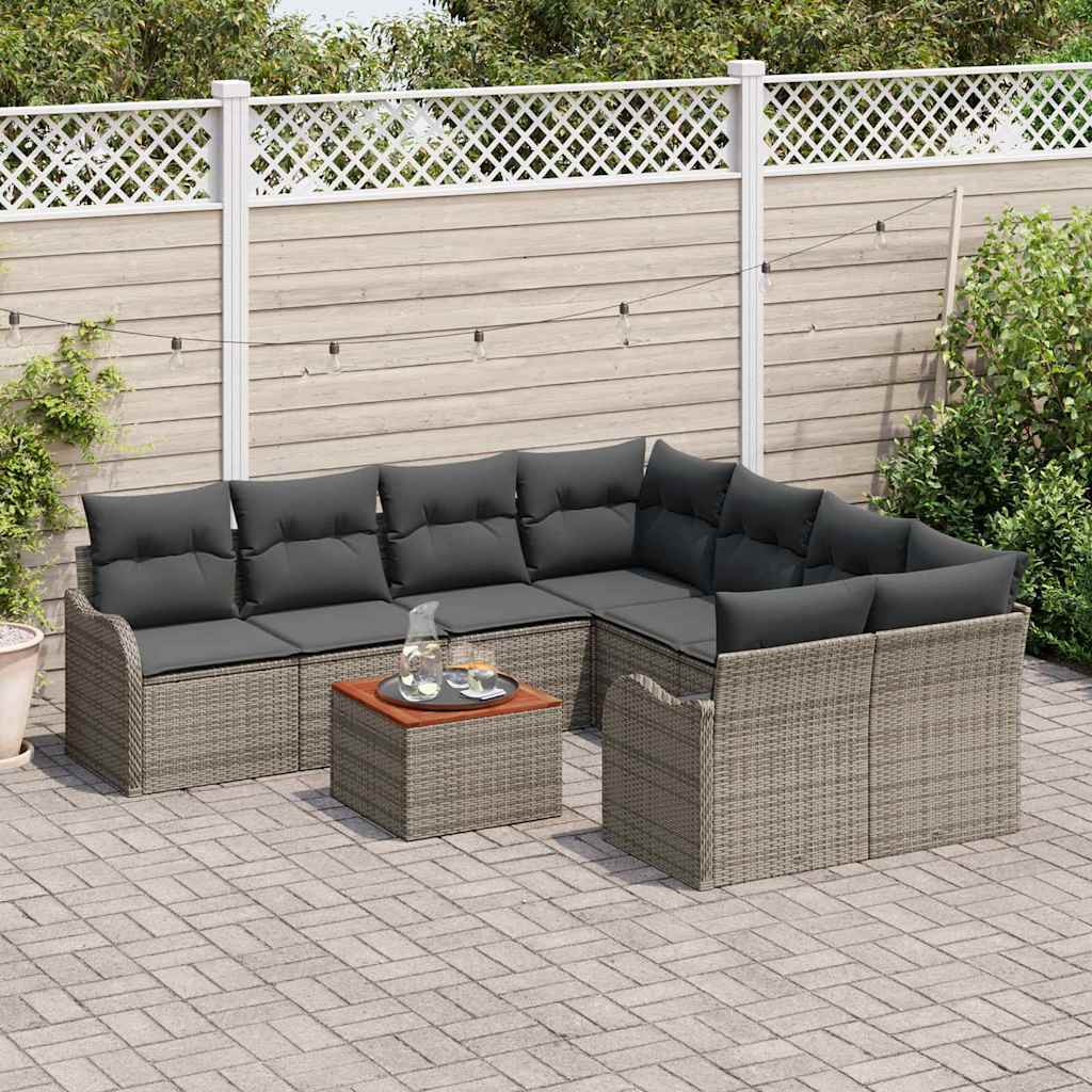 Garden Sofa Set with Cushion 9 pcs Grey Poly Rattan