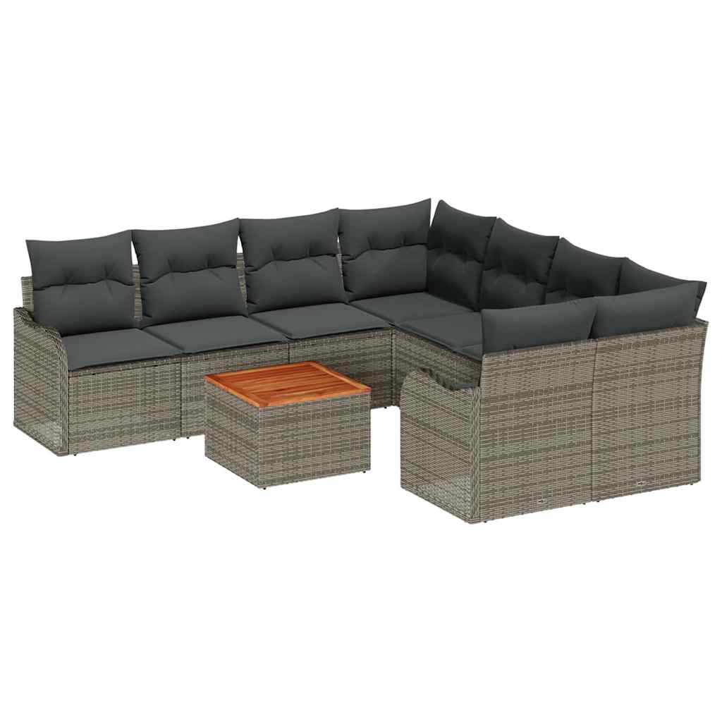 Garden Sofa Set with Cushion 9 pcs Grey Poly Rattan