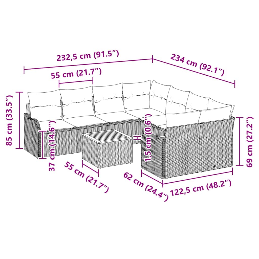 Garden Sofa Set with Cushion 9 pcs Black Poly Rattan