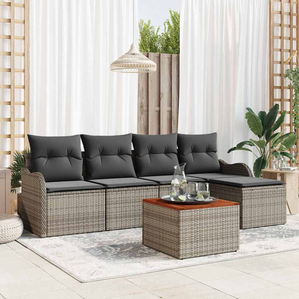 Garden Sofa Set with Cushion 6 pcs Grey Poly Rattan