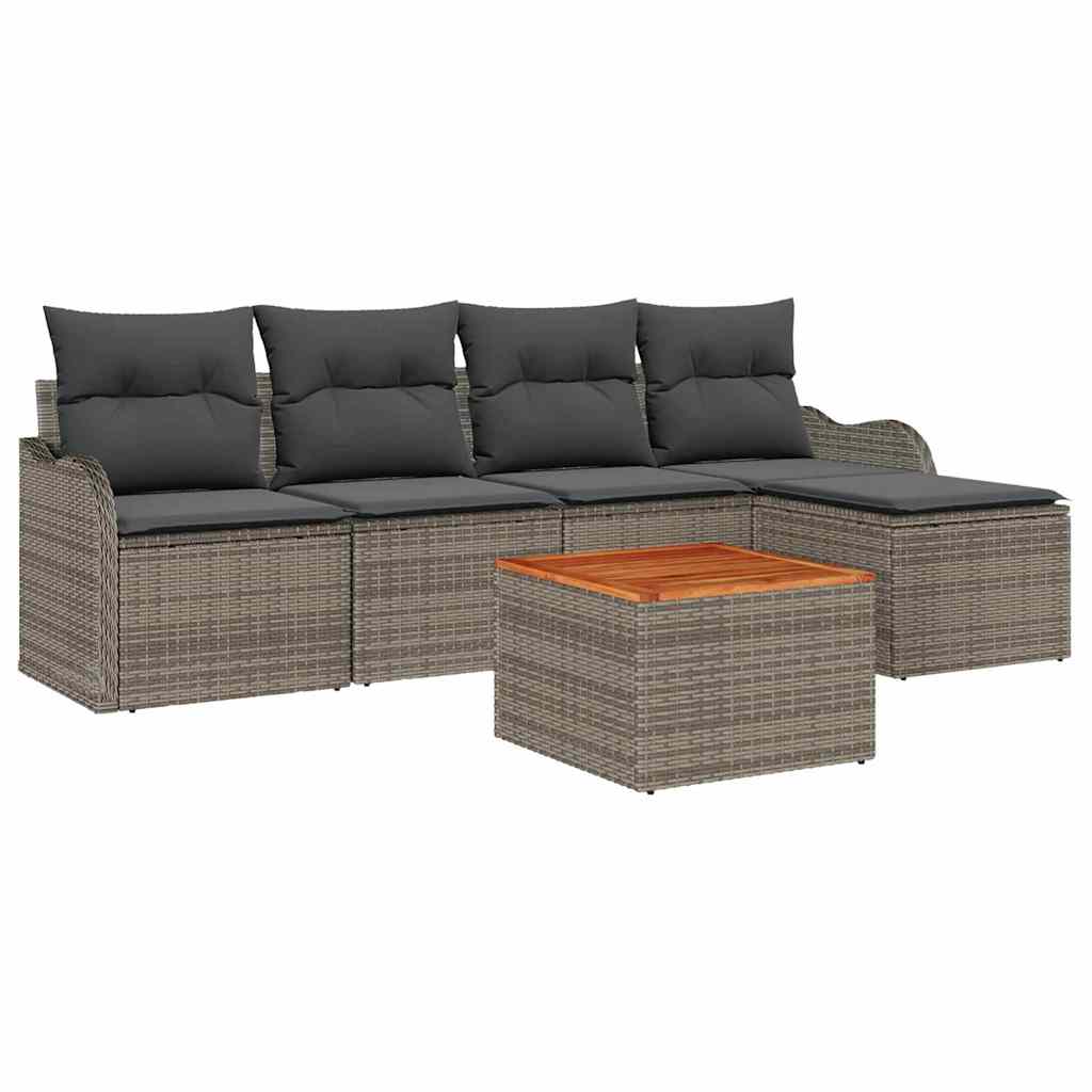 Garden Sofa Set with Cushion 6 pcs Grey Poly Rattan