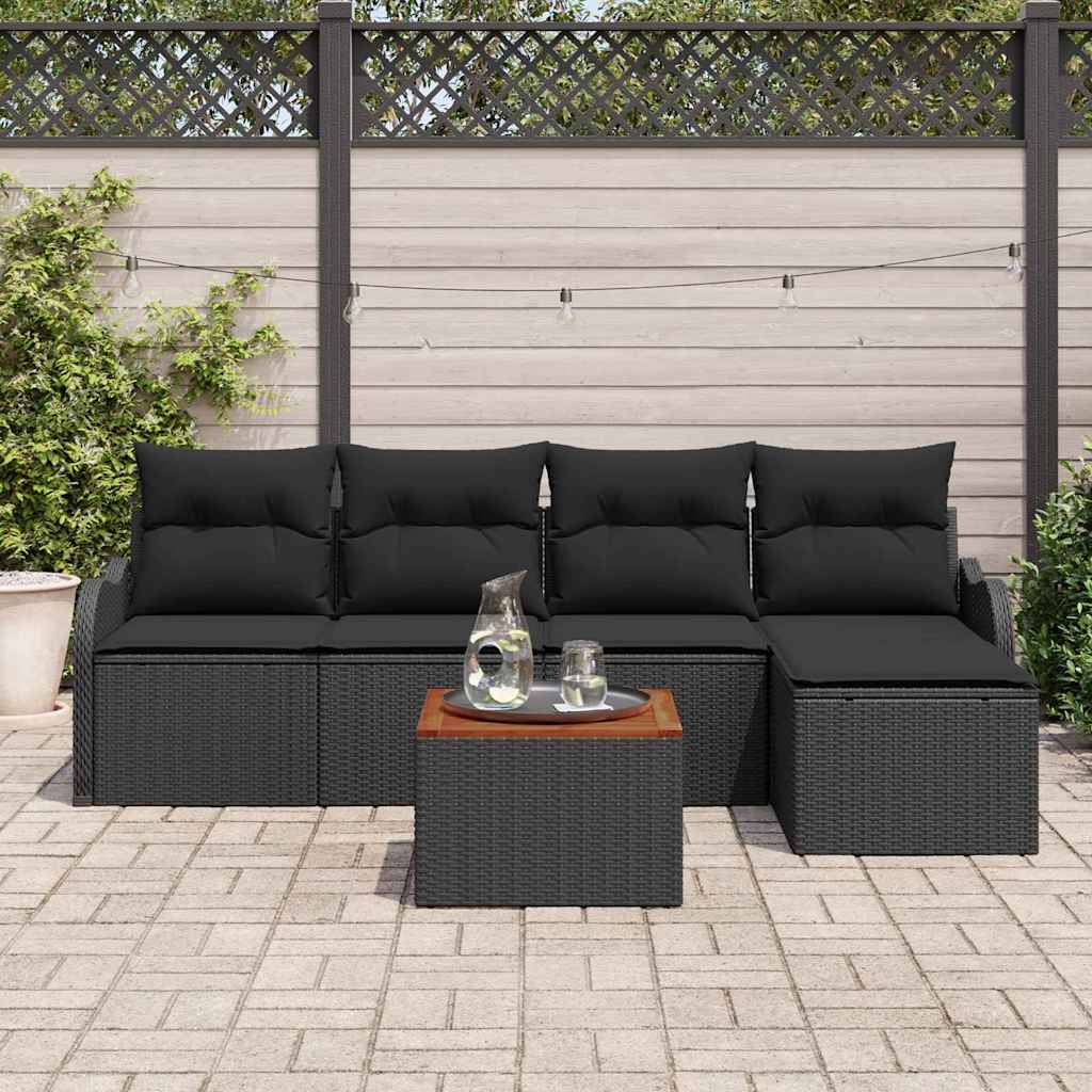 Garden Sofa Set with Cushion 6 pcs Black Poly Rattan