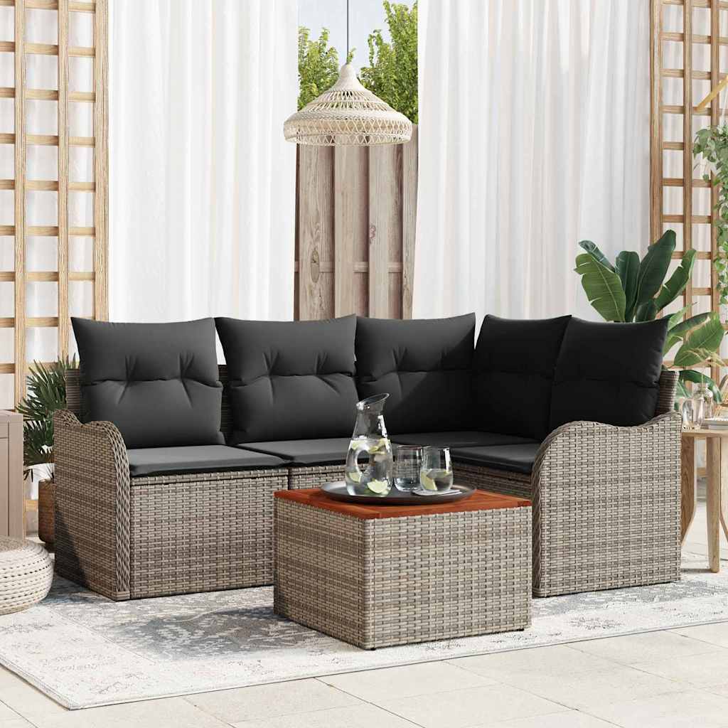 Garden Sofa Set with Cushion 5 pcs Grey Poly Rattan