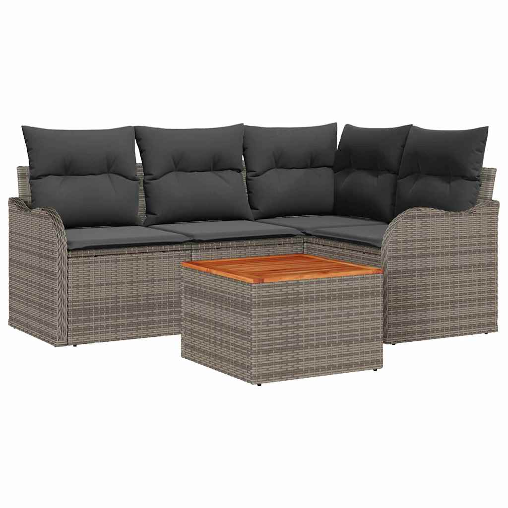 Garden Sofa Set 5 pcs Grey Poly Rattan