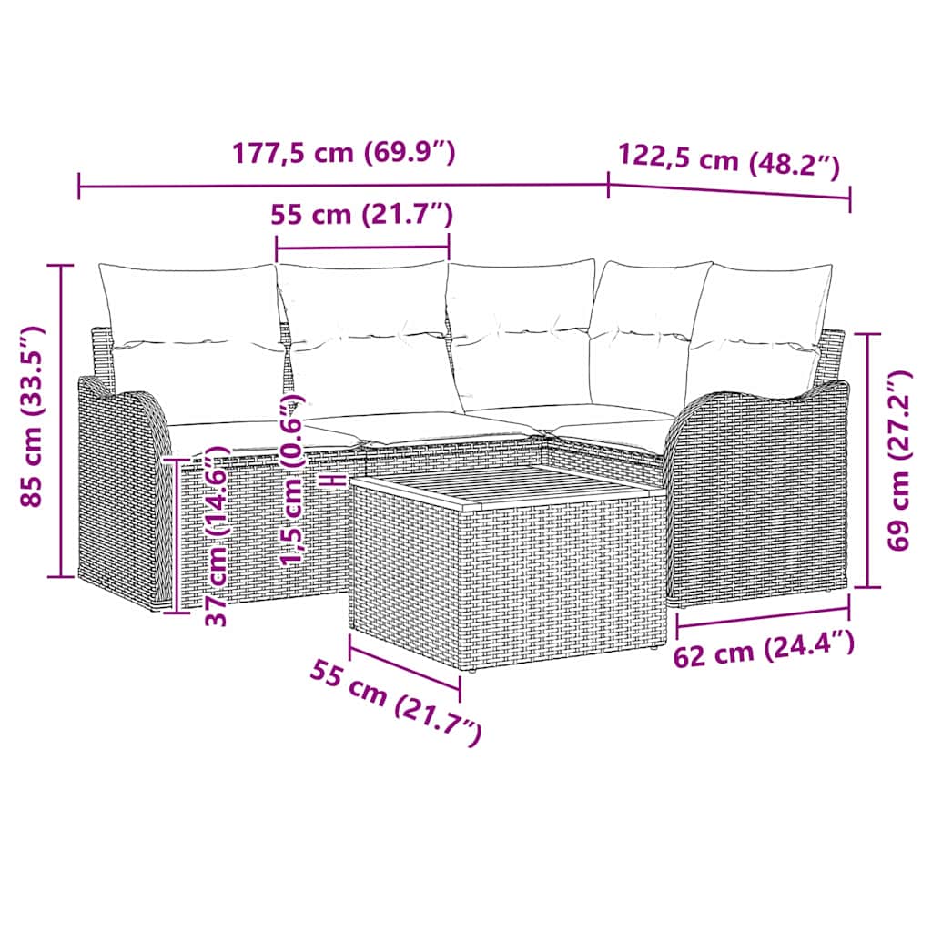 Garden Sofa Set with Cushion 5 pcs Grey Poly Rattan