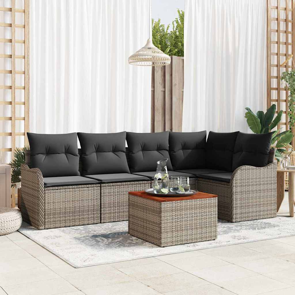 Garden Sofa Set with Cushion 6 pcs Grey Poly Rattan