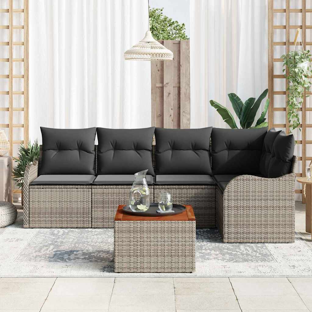 Garden Sofa Set with Cushion 6 pcs Grey Poly Rattan