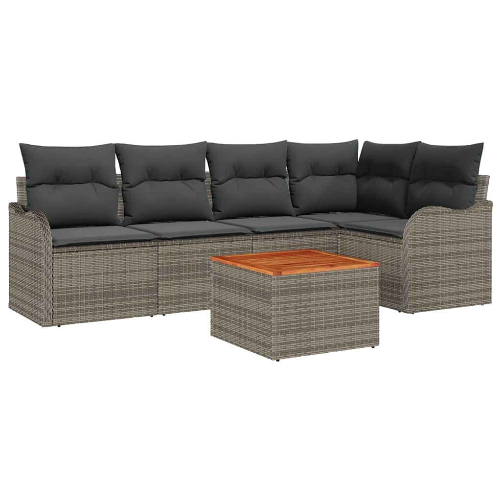 Garden Sofa Set with Cushion 6 pcs Grey Poly Rattan