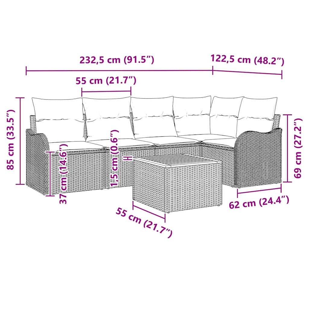 Garden Sofa Set with Cushion 6 pcs Black Poly Rattan
