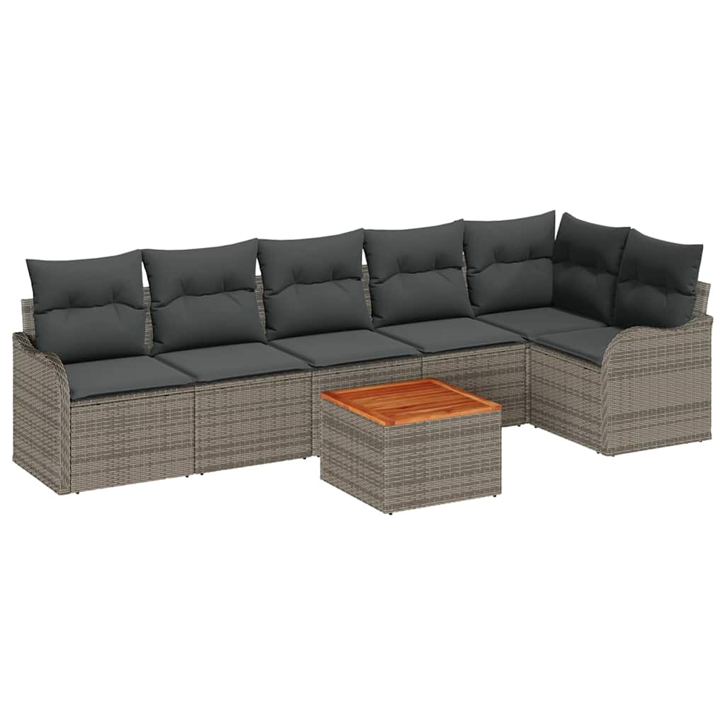 Garden Sofa Set with Cushion 7 pcs Grey Poly Rattan
