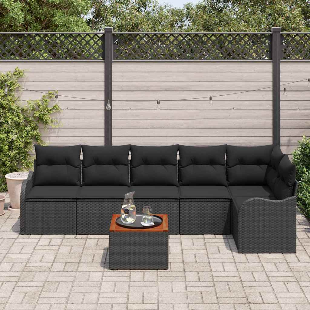 Garden Sofa Set with Cushion 7 pcs Black Poly Rattan