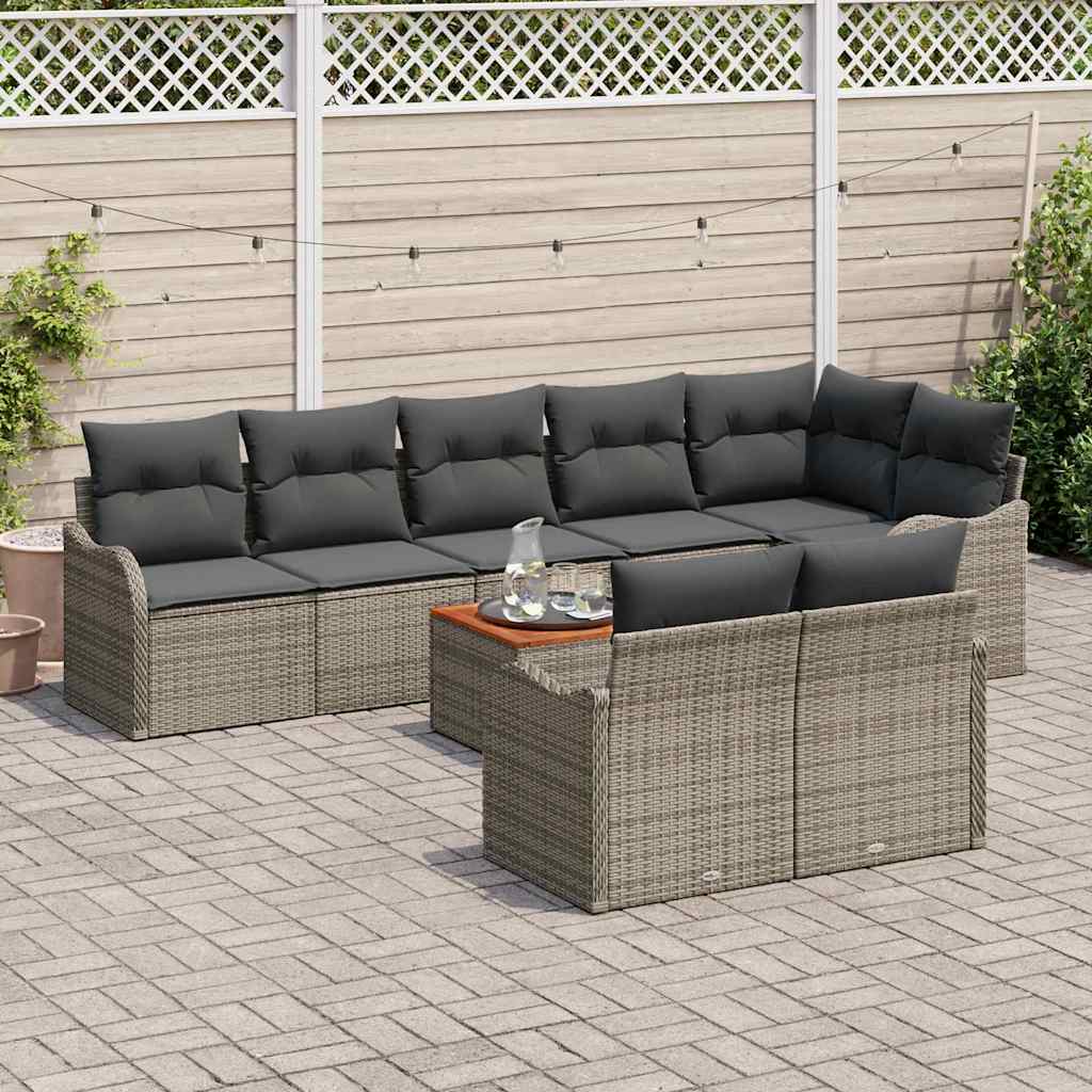 Garden Sofa Set with Cushion 9 pcs Grey Poly Rattan