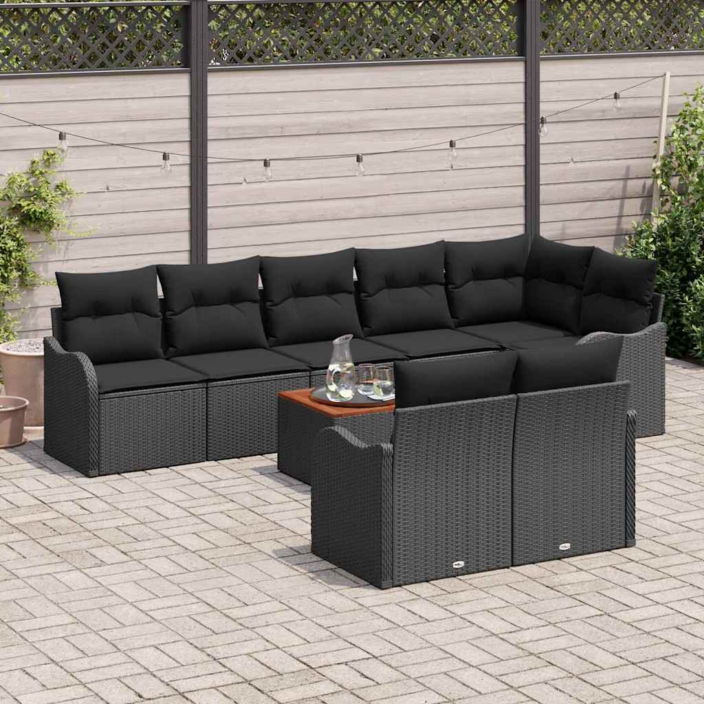 Garden Sofa Set with Cushion 9 pcs Black Poly Rattan