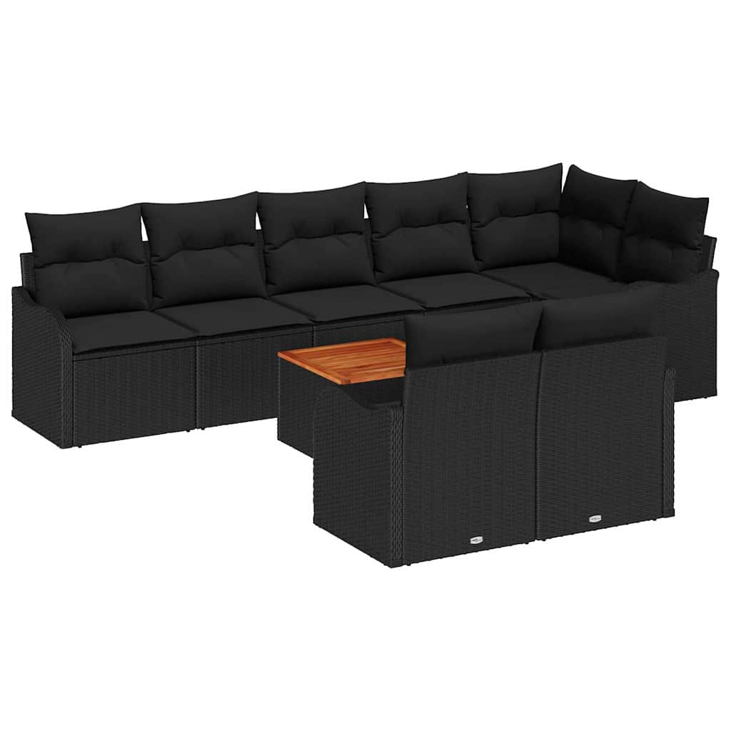 Garden Sofa Set with Cushion 9 pcs Black Poly Rattan