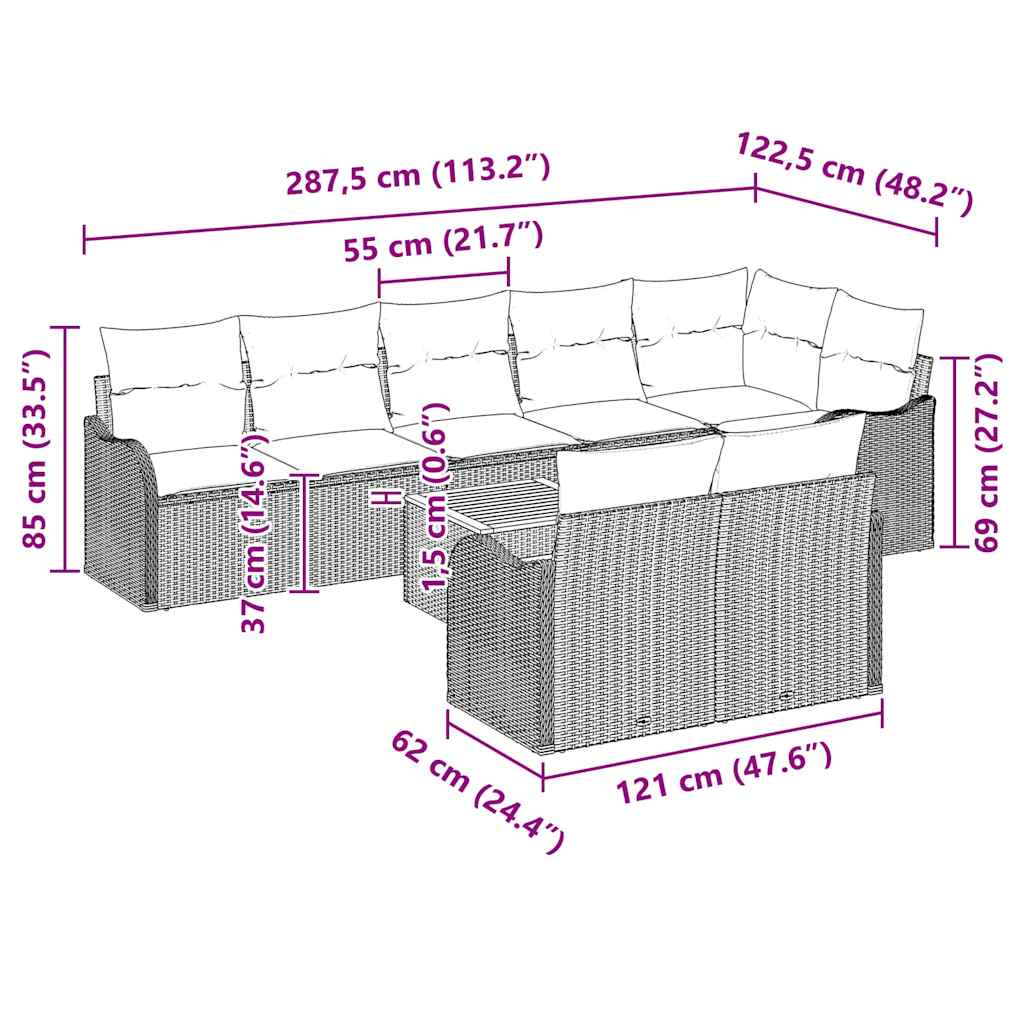 Garden Sofa Set with Cushion 9 pcs Black Poly Rattan
