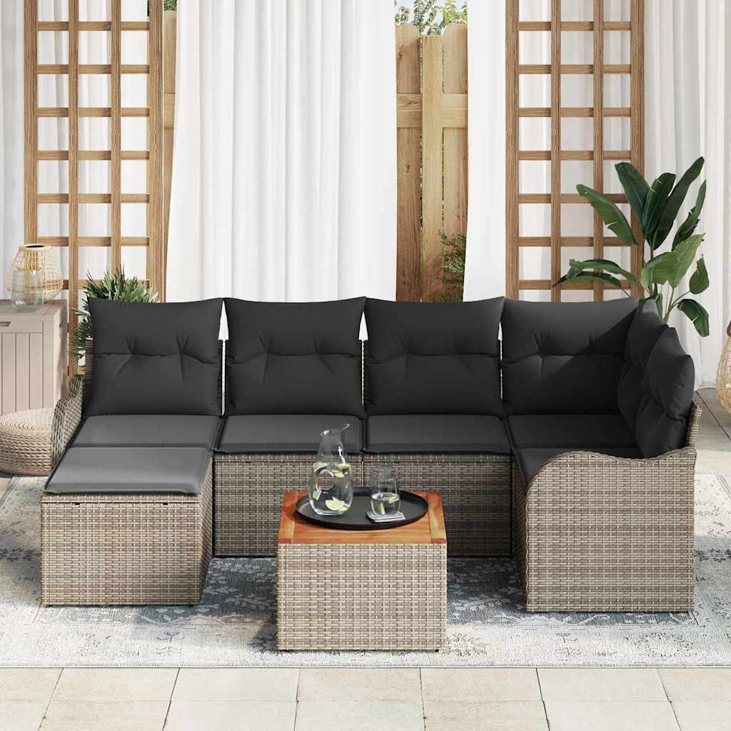 Garden Sofa Set with Cushion 7 pcs Grey Poly Rattan