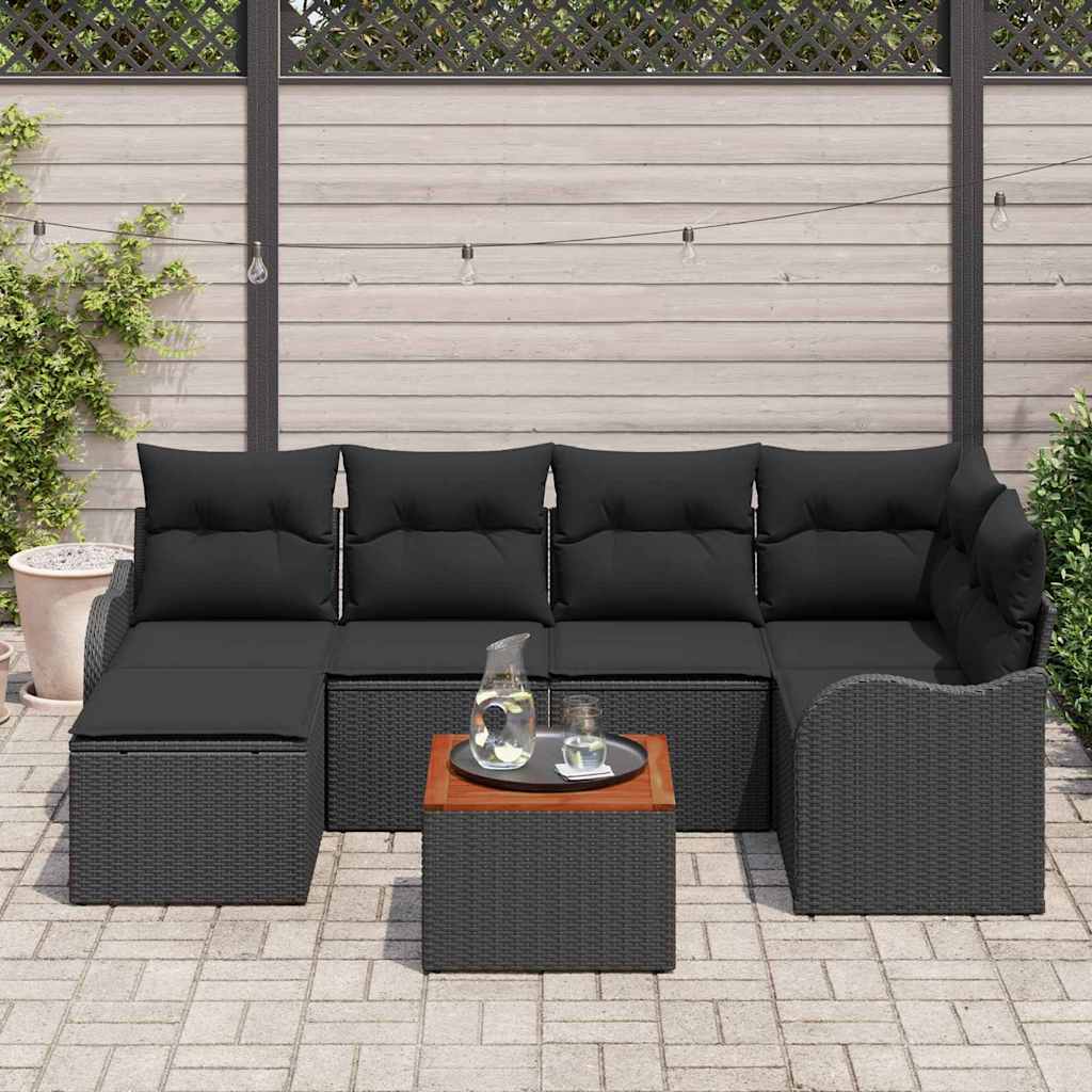 Garden Sofa Set with Cushion 7 pcs Black Poly Rattan