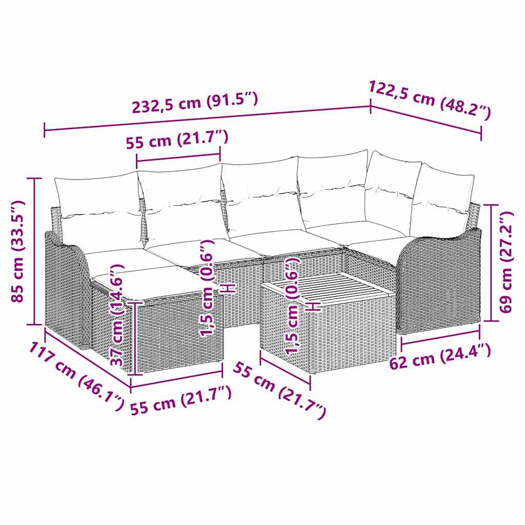 Garden Sofa Set with Cushion 7 pcs Black Poly Rattan
