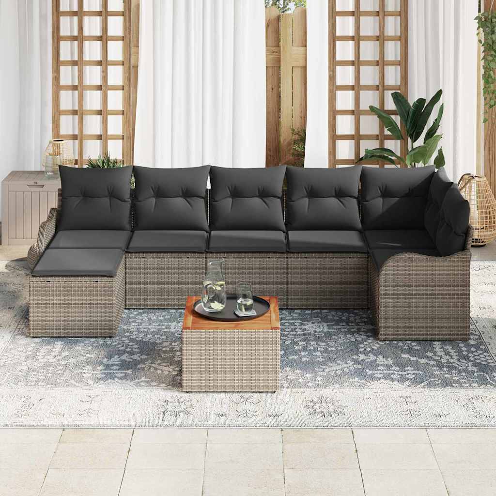 Garden Sofa Set with Cushion 8 pcs Grey Poly Rattan