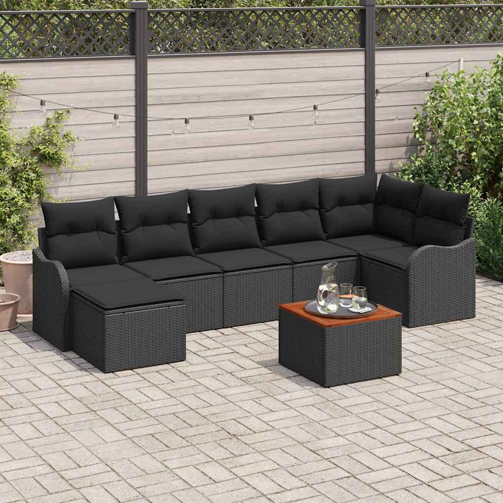 Garden Sofa Set with Cushion 8 pcs Black Poly Rattan