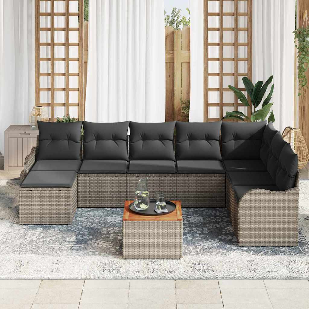 Garden Sofa Set with Cushion 9 pcs Grey Poly Rattan