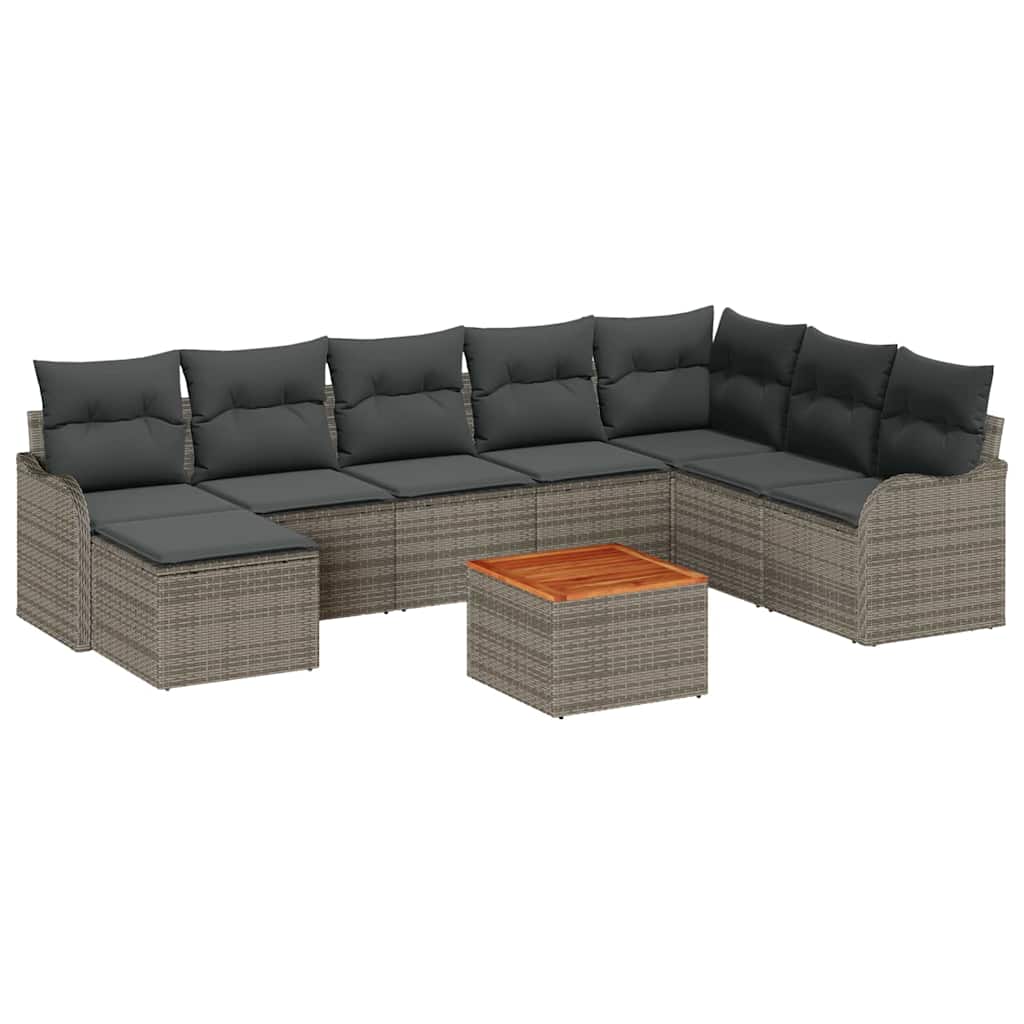 Garden Sofa Set with Cushion 9 pcs Grey Poly Rattan