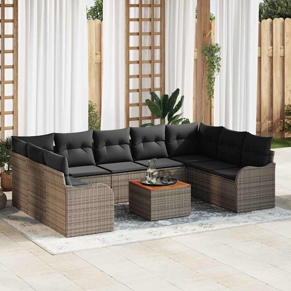 Garden Sofa Set with Cushion 10 pcs Grey Poly Rattan