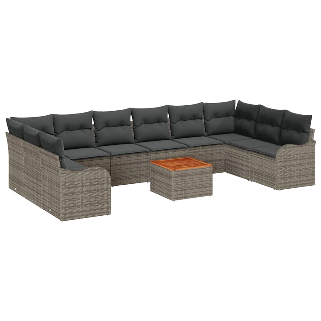 Garden Sofa Set with Cushion 10 pcs Grey Poly Rattan