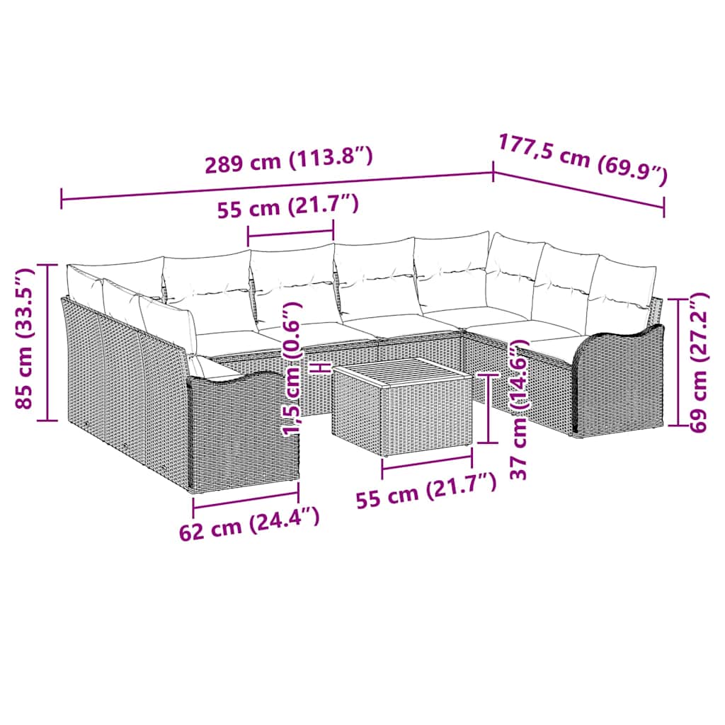Garden Sofa Set with Cushion 10 pcs Black Poly Rattan