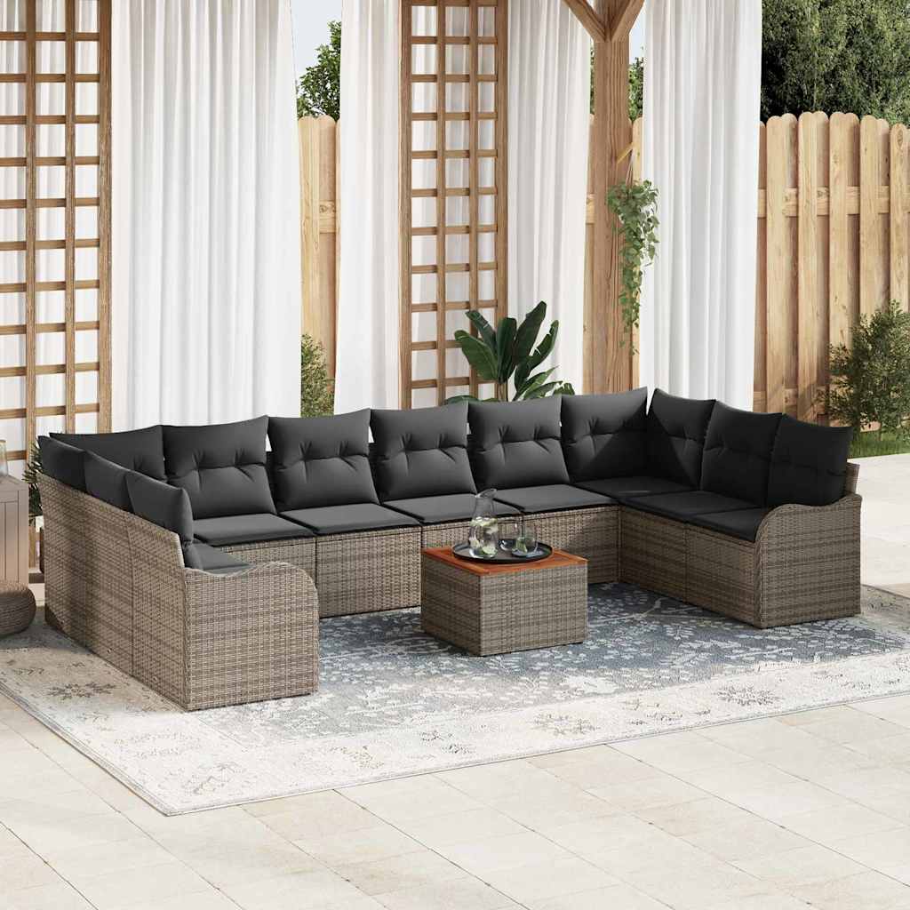 Garden Sofa Set with Cushion 11 pcs Grey Poly Rattan