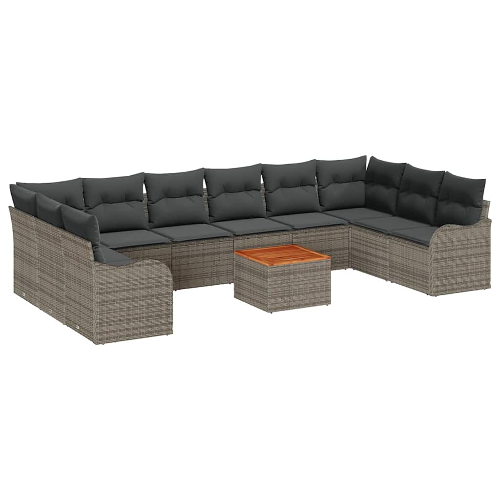 Garden Sofa Set with Cushion 11 pcs Grey Poly Rattan