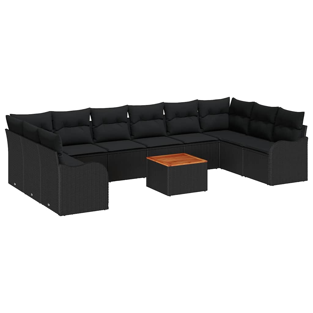 Garden Sofa Set with Cushion 11 pcs Black Poly Rattan