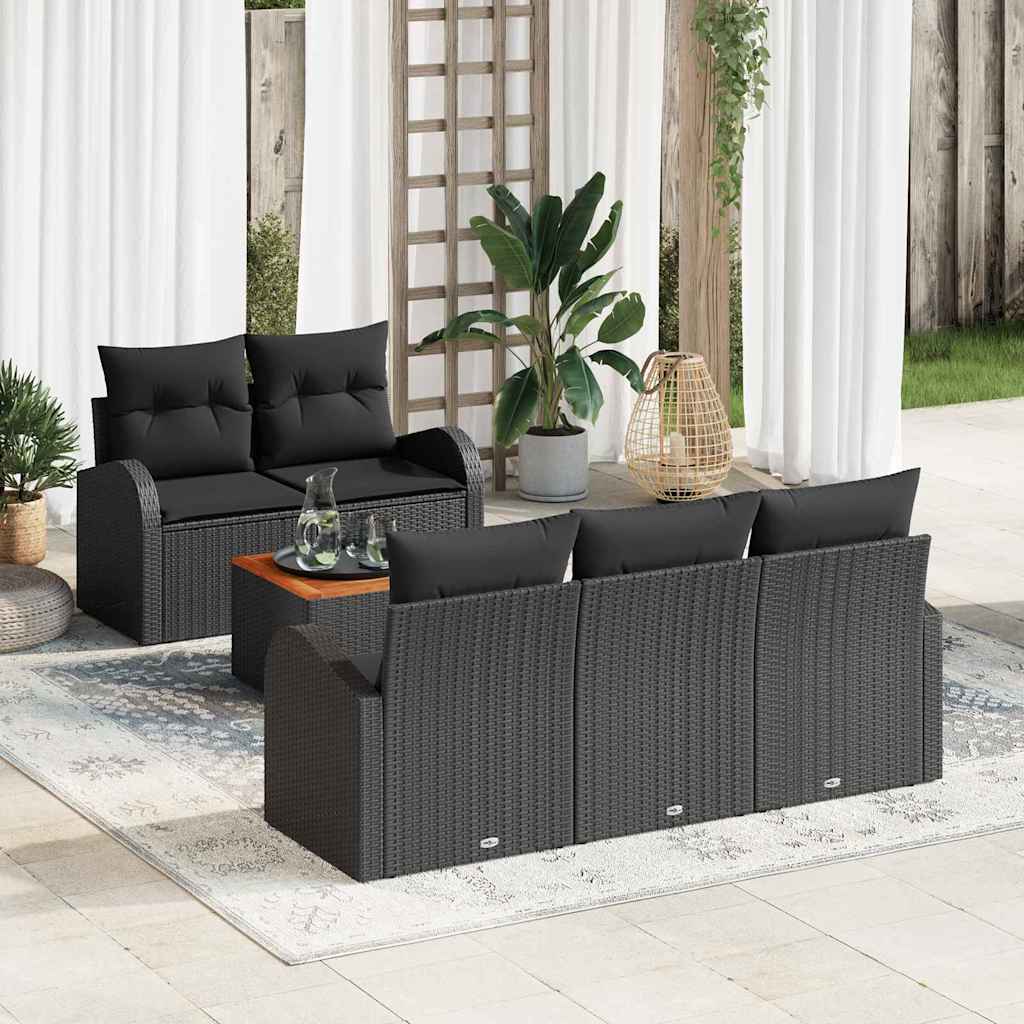 Garden Sofa Set with Cushion 6 pcs Black Poly Rattan