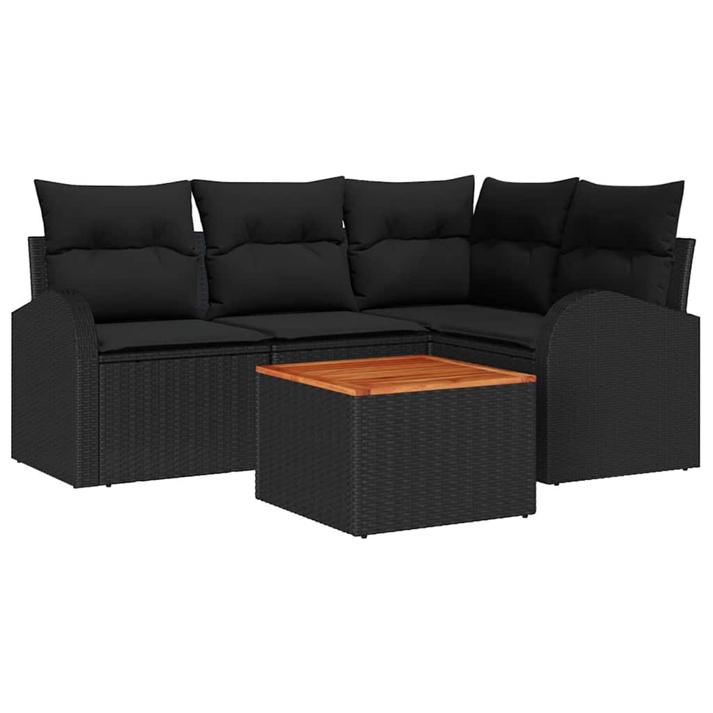 Garden Sofa Set 5 pcs Black Poly Rattan