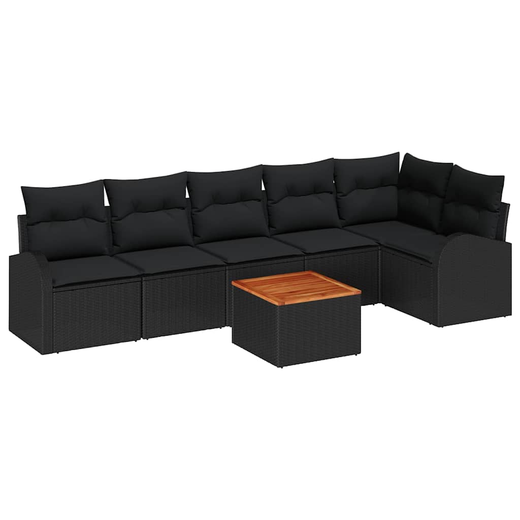 Garden Sofa Set with Cushion 7 pcs Black Poly Rattan
