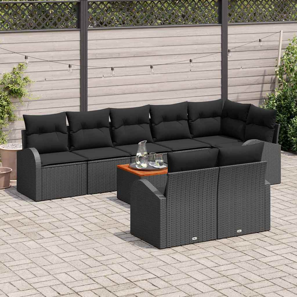 Garden Sofa Set with Cushion 9 pcs Black Poly Rattan