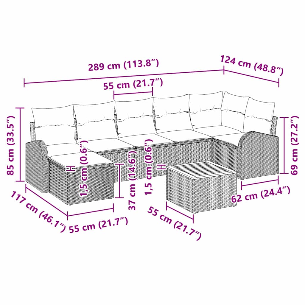 Garden Sofa Set with Cushion 8 pcs Black Poly Rattan