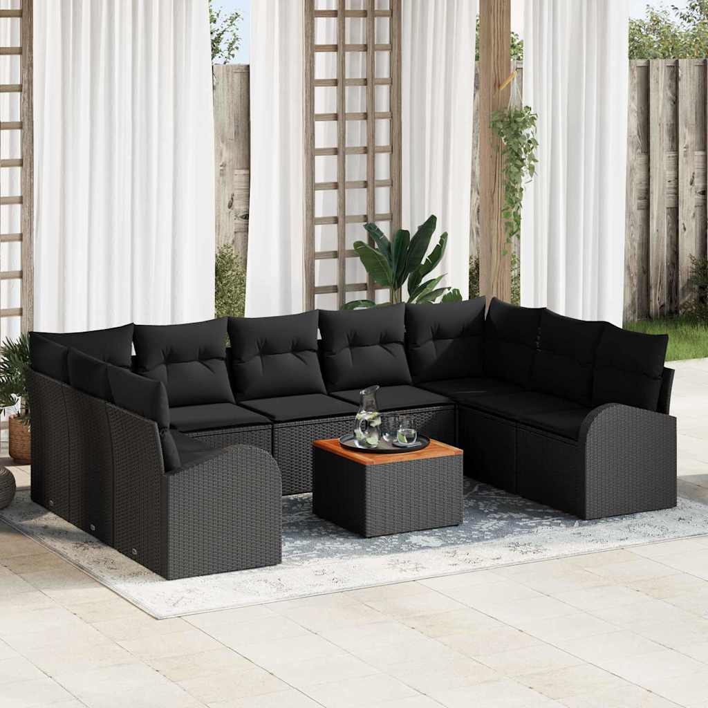 Garden Sofa Set 10 pcs Black Poly Rattan