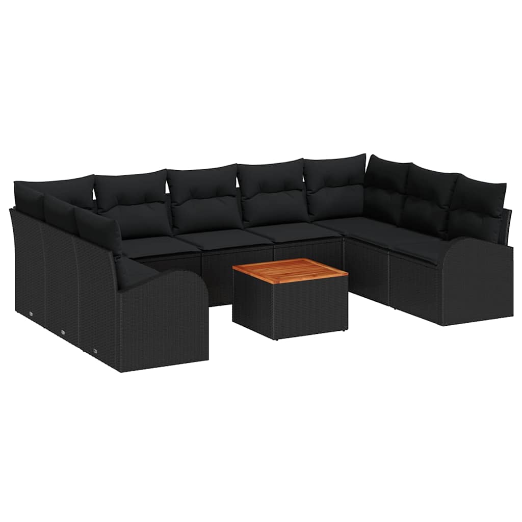 Garden Sofa Set 10 pcs Black Poly Rattan