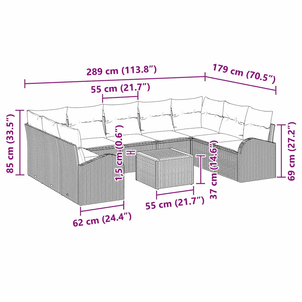 Garden Sofa Set with Cushion 10 pcs Black Poly Rattan