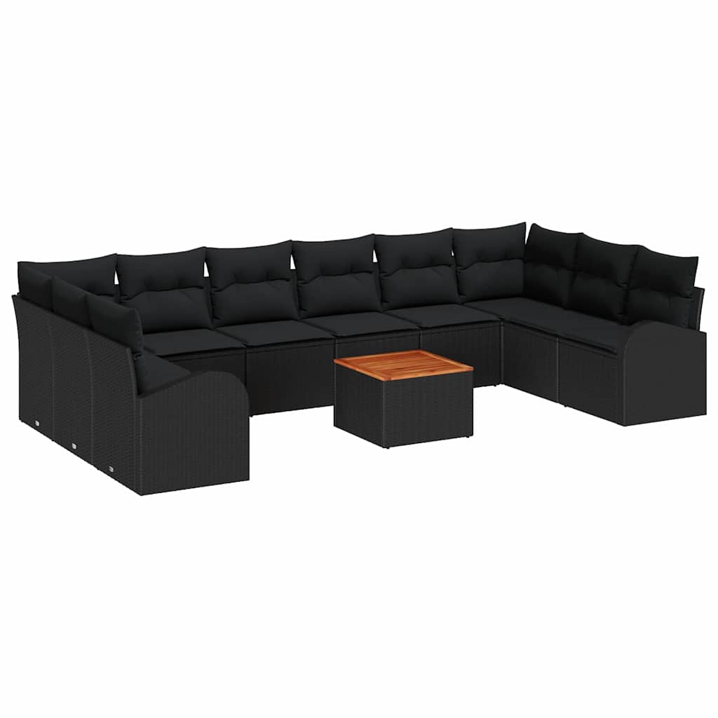 Garden Sofa Set with Cushion 11 pcs Black Poly Rattan