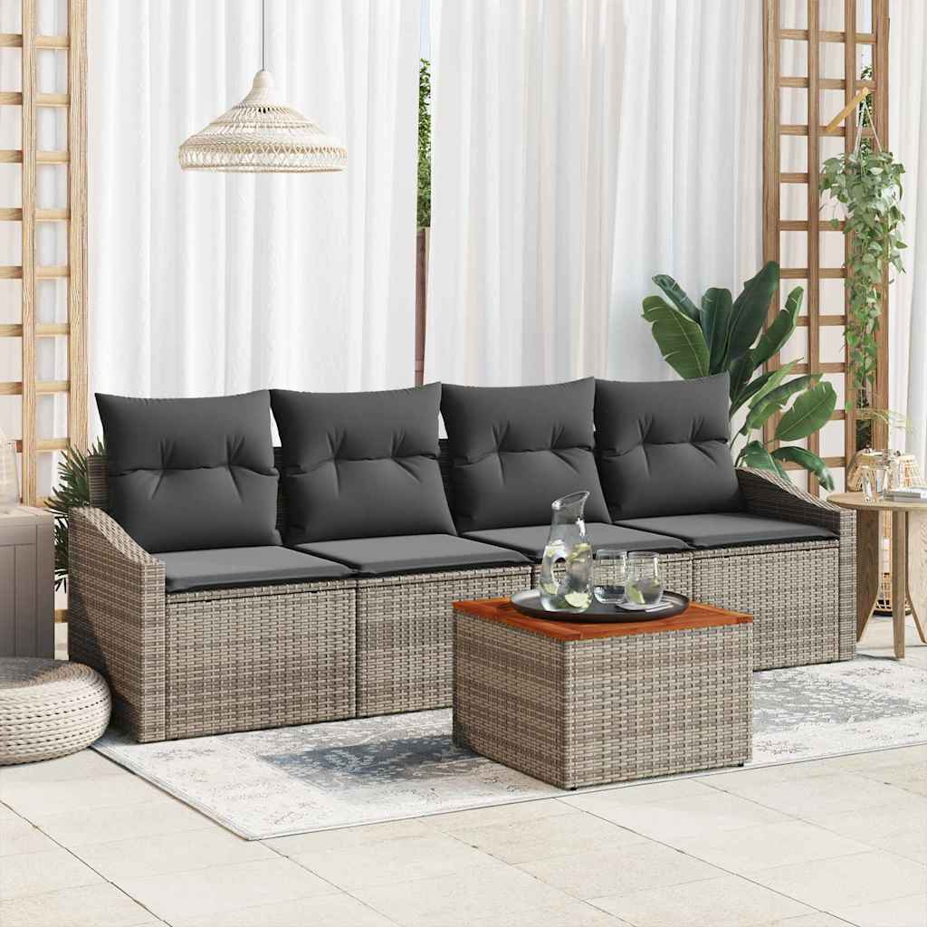 Garden Sofa Set with Cushion 5 pcs Grey Poly Rattan