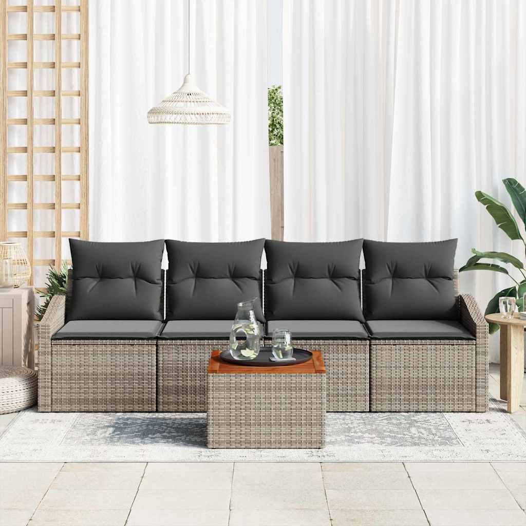 Garden Sofa Set with Cushion 5 pcs Grey Poly Rattan