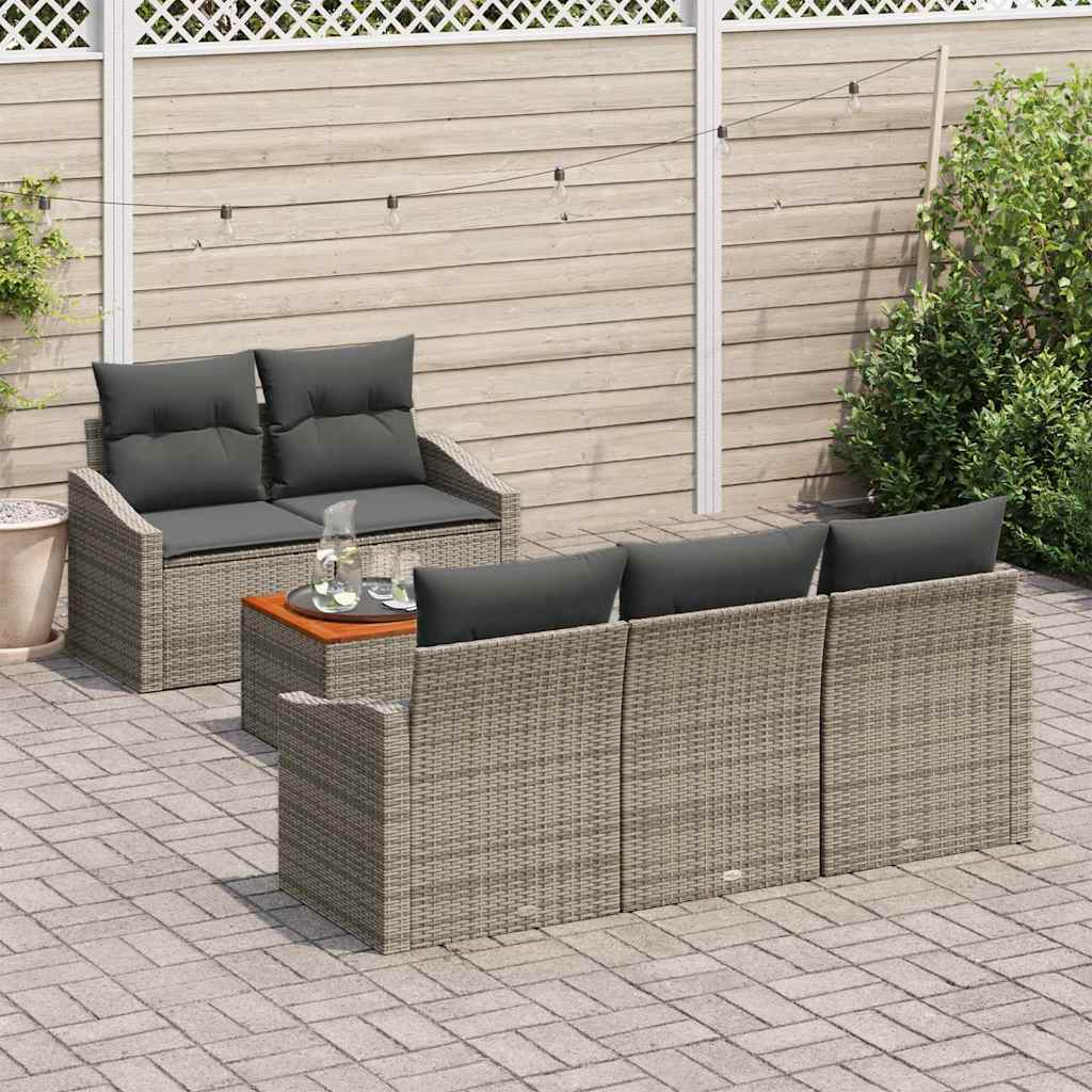 Garden Sofa Set 6 pcs Grey Poly Rattan