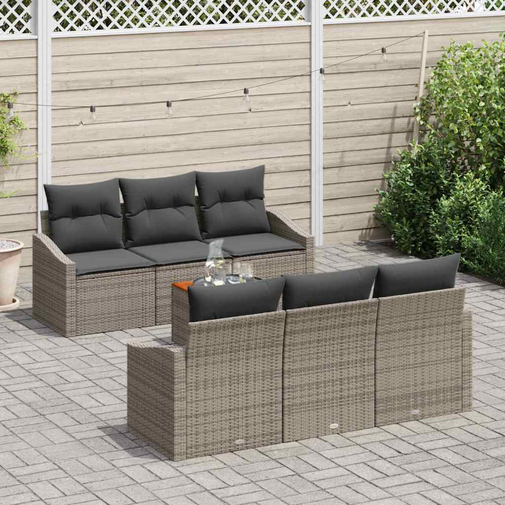 Garden Sofa Set with Cushion 7 pcs Grey Poly Rattan